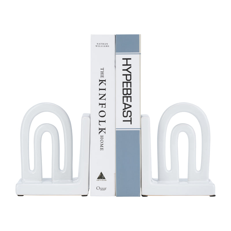 CER,S/2 6 ARCH BOOKENDS, WHITE