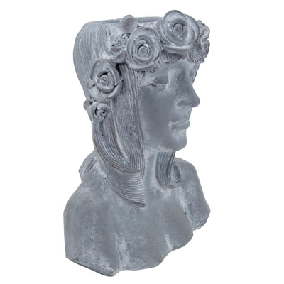 RESIN, 19 LADY W/ ROSES, GRAY