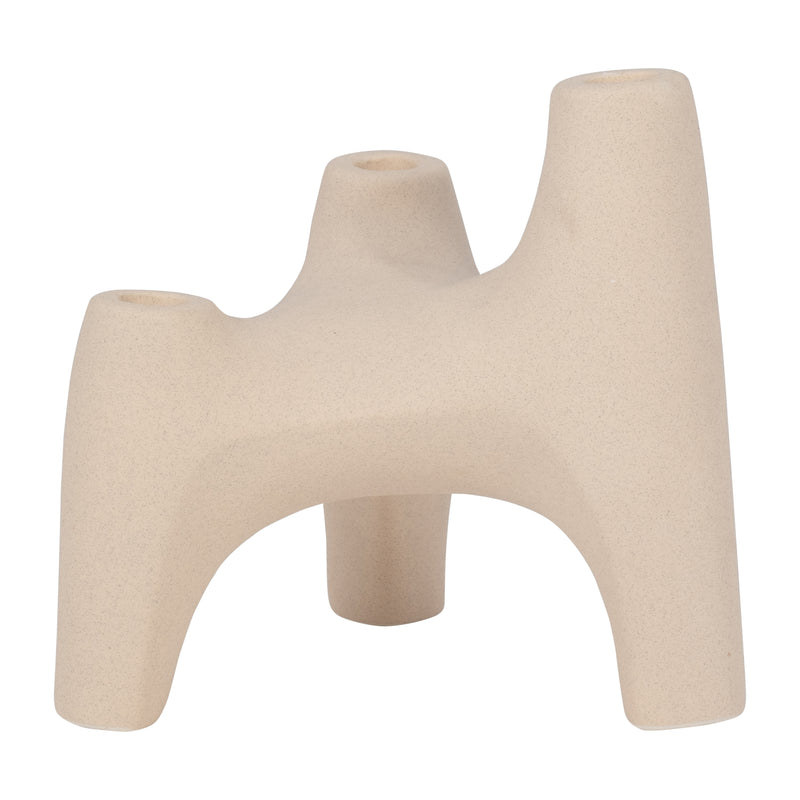 Stoneware, 9 3-taper Candle Holder, Ivory