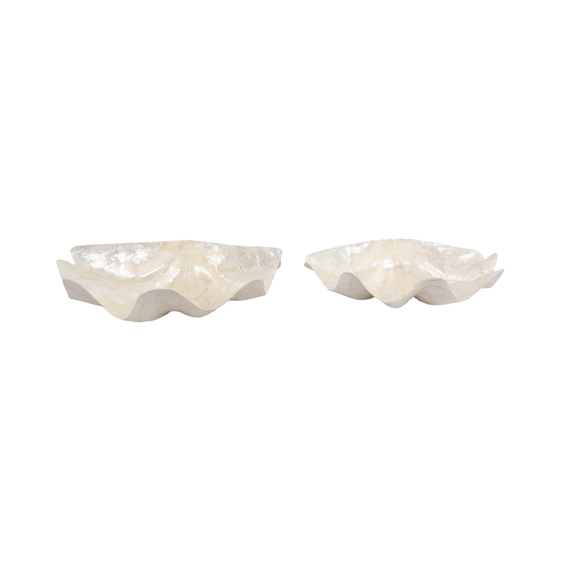 S/2 17/20 Capiz Shell Shaped Bowls, Ivory