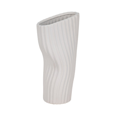 12 Curved Ribbed Vase, White