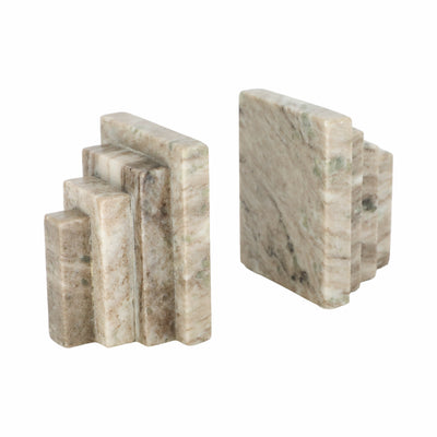 S/2 5 Onyx Marble Block Bookends, Tan