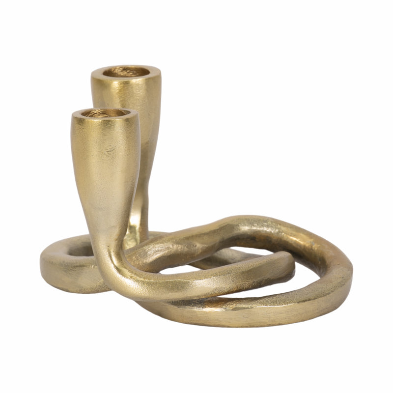 METAL, 6 KNOTTED 2-TAPER CANDLEHOLDER, GOLD