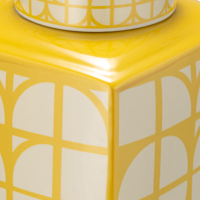 CER, 18H SQUARE JAR W/ LID, YELLOW/COTTON