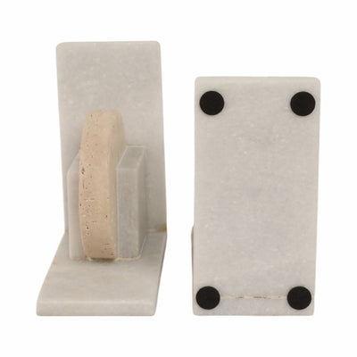 S/2 6 Geometric Travertine & Marble Bookends, Mul