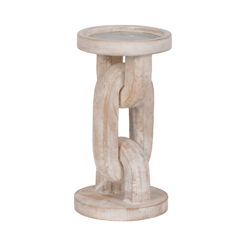 Wood, 8 Chain Pillar Candle Holder, White