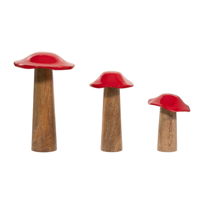 WOOD, 6 TOADSTOOL MUSHROOM, RED