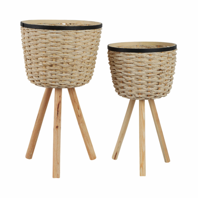 S/2 WICKER FOOTED PLANTERS, WHITE