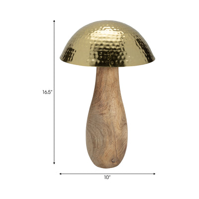 Metal, 16 Mushroom W/ Wood Base, Gold