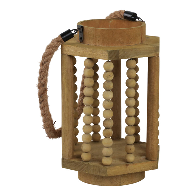 WOOD 11 LANTERN WITH ROPE HANDLE, BROWN