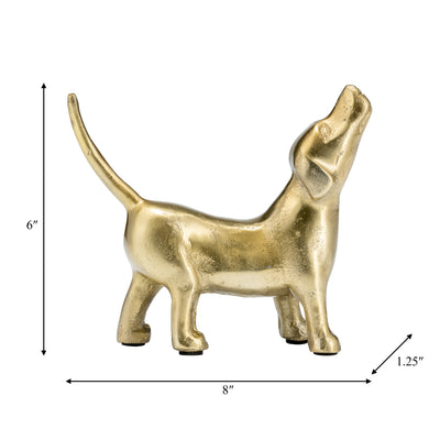 8L METAL, DECO HOWLING DOG, GOLD