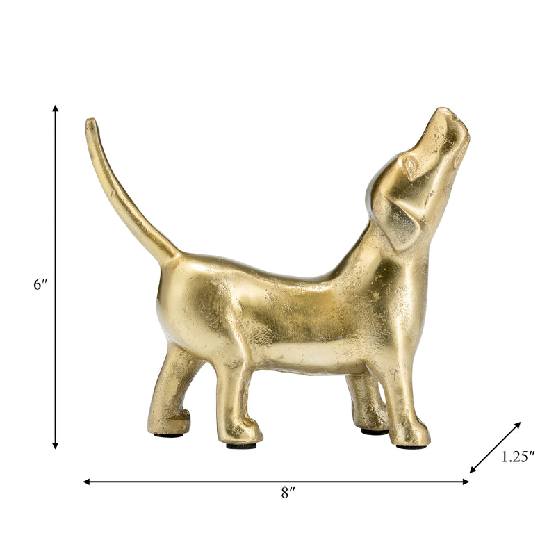 8L METAL, DECO HOWLING DOG, GOLD