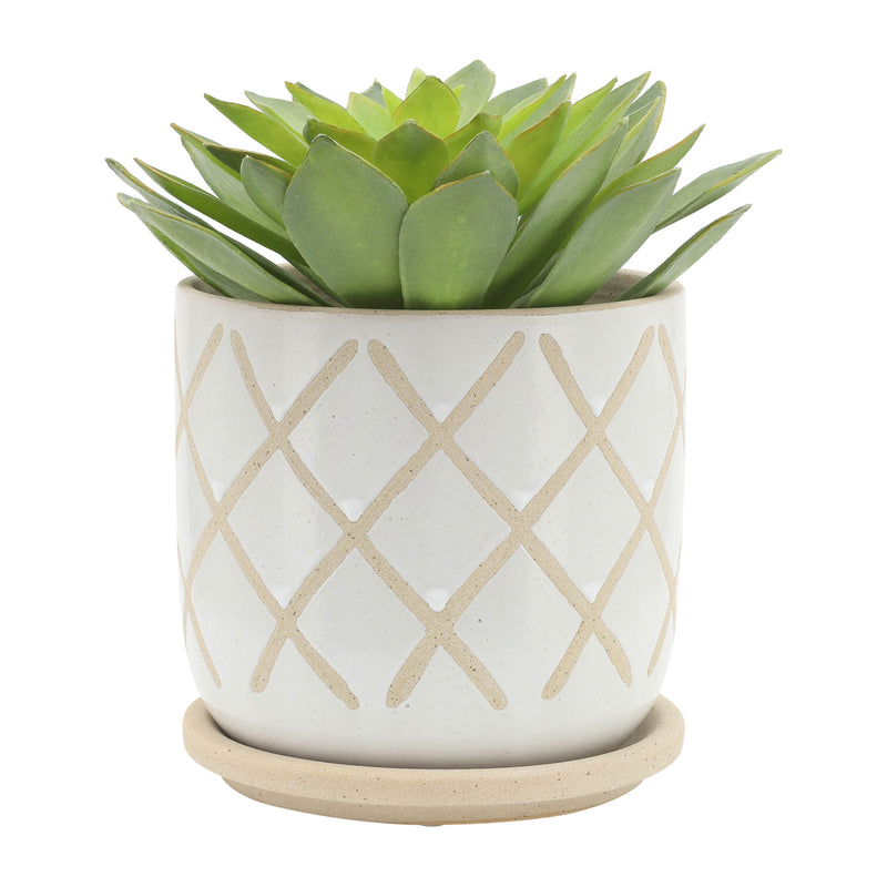 S/2 5/6 CROSS PLANTER W/ SAUCER, WHITE