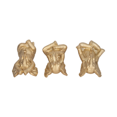 RESIN, S/3, 8H, YOGA ELEPHANTS, GD