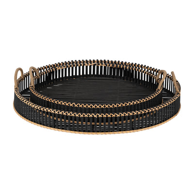 S/2 BAMBOO 24/30 ROUND TRAYS, BLACK