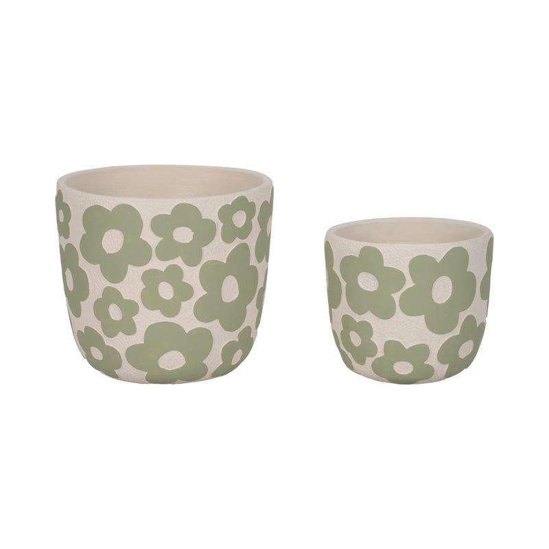 S/2 7/9 Flower Power Planters, Light Green