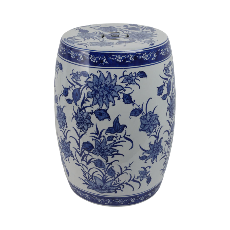 Cer,18 Pinwheel Flower Chinoiserie Stool,blu/wht