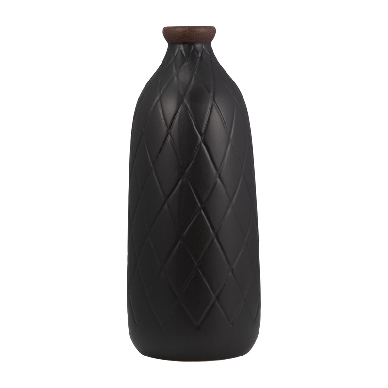 CER, 16 PLAID TEXTURED VASE, BLACK