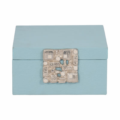 Faux Leather, 8 Crinkle Box, Blue/silver