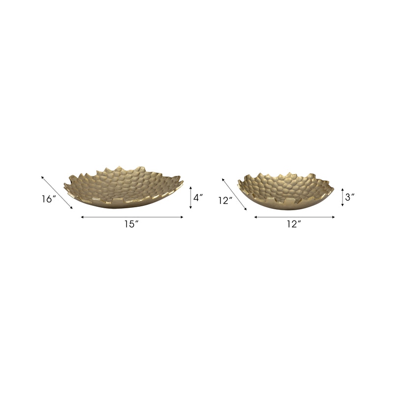 Metal, S/2 12/16 Honeycomb Bowls, Gold