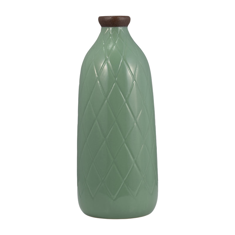 CER, 16 PLAID TEXTURED VASE, DARK SAGE