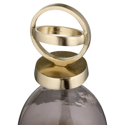 GLASS,16,BOTTLE W/SPHERE LID,WHITE/GOLD