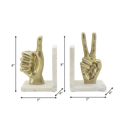 S/2 HAND SIGN BOOKENDS, GOLD