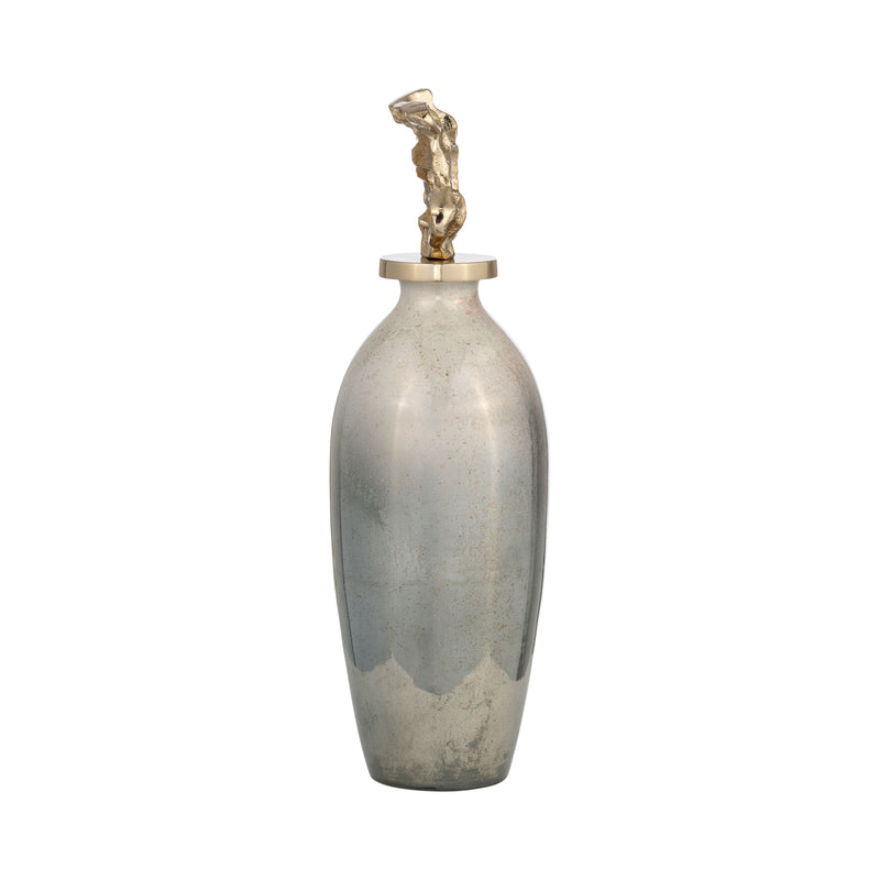 GLASS, 16H METAL VASE TRIBAL TOPPER,  GOLD