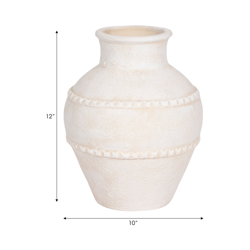 12 Traditional Textured Terracotta Vase, Ivory