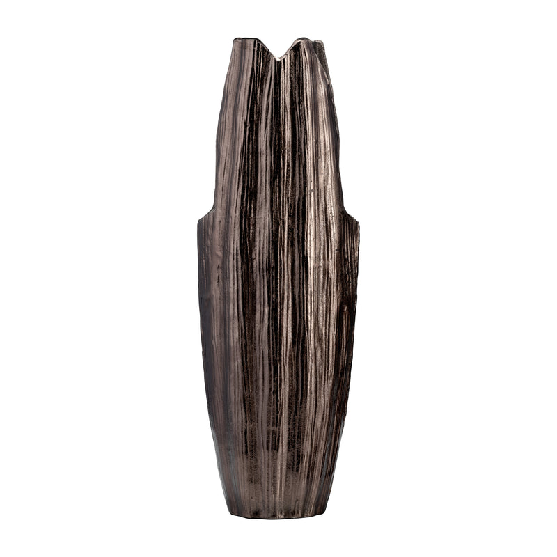 METAL, 24H, ABSTRACT RIDGED VASE,BLK NICKEL