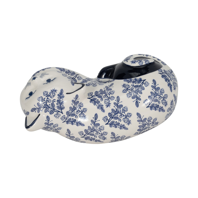 CER, 9 SLEEPING CHINOISERIE CAT, BLUE/WHITE