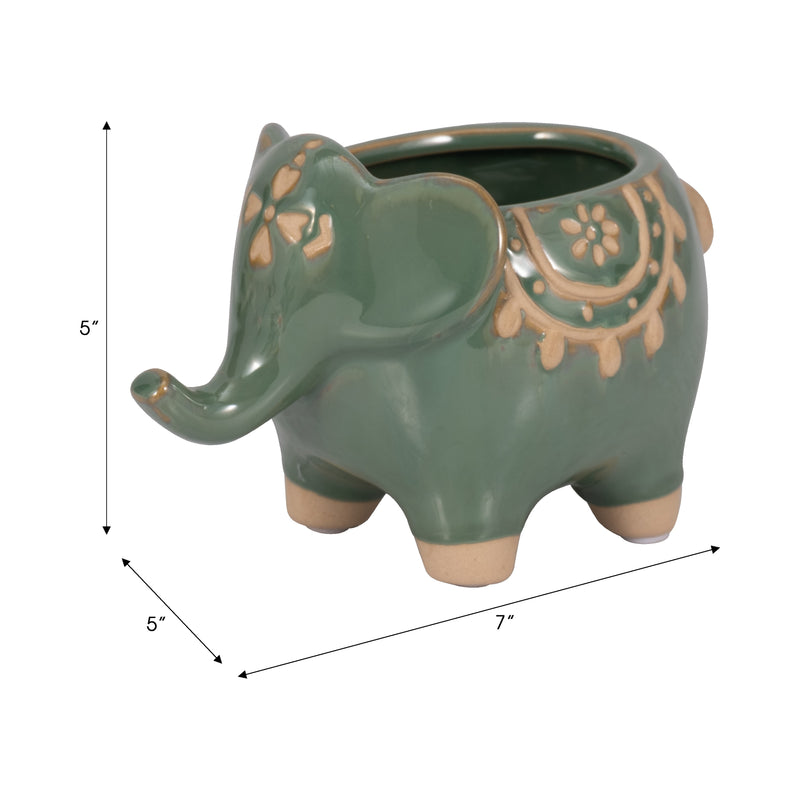 7 Elephant Planter, Green