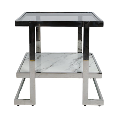 METAL/MARBLE GLASS, SIDE TABLE, SILVER/WHITE