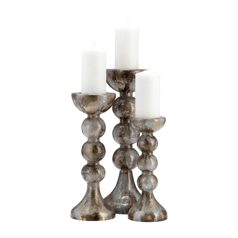 GLASS, 15H, BUBBLY CANDLE HOLDER, BROWN