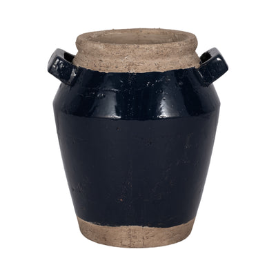 11 Squared Handle Terracotta Vase, Navy/tan