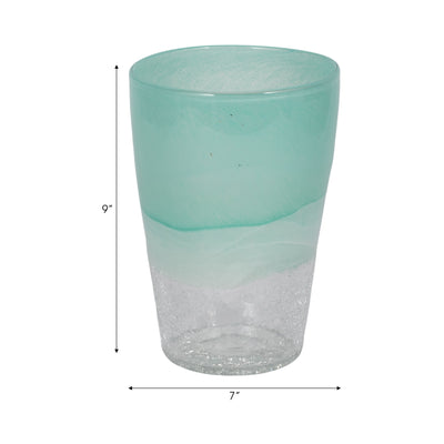 9 Fluted Glass Vase, Aqua Haze