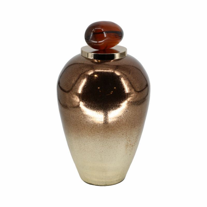 GLASS, 17 TEMPLE VASE W/ RESIN TOPPER, COPPER