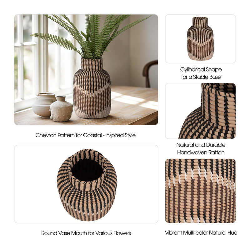 RATTAN, 13H WOVEN VASE, MULTI