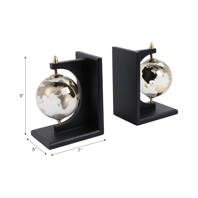 S/2 14 Bardot Glass Globe Bookends