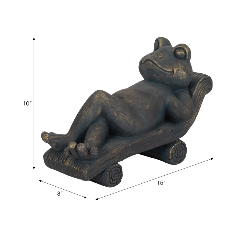 15 Relaxed Frog On Lounger, Bronze