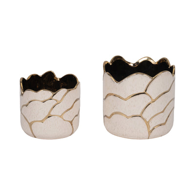 S/2 6/7 Clouds Planter, Ivory/gold