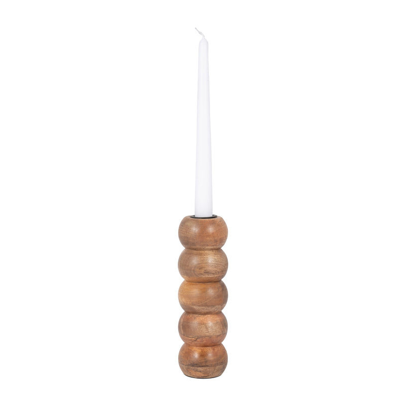 WOOD, 8 RIBBED VOTIVE HOLDER, BROWN