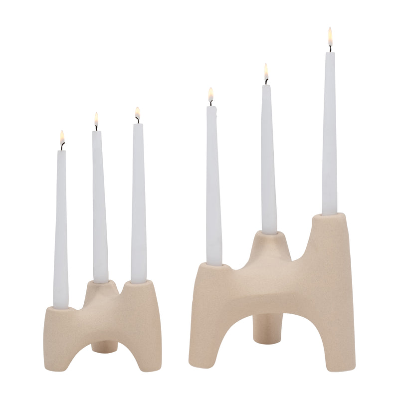 Stoneware, 9 3-taper Candle Holder, Ivory