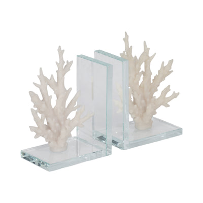 7 Coral On Glass Bookends, White