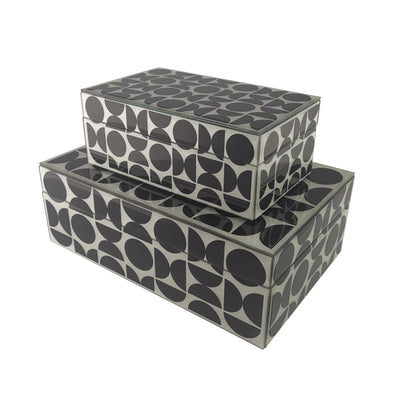 GLASS, S/2 8/11 MODERN PRINT BOXES, BLACK/WHITE