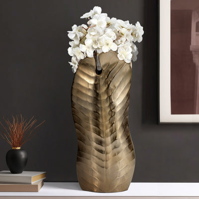 Metal, 16 Botanic Tall Leaf Vase, Gold