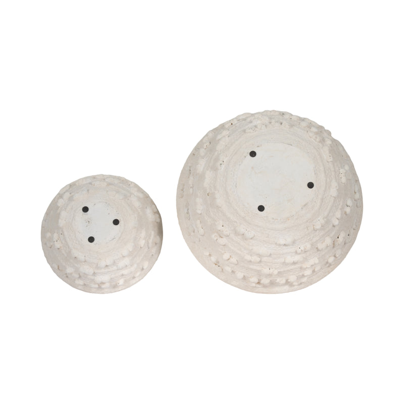 S/2 8/12 Textured Knobby Knot Bowls, White