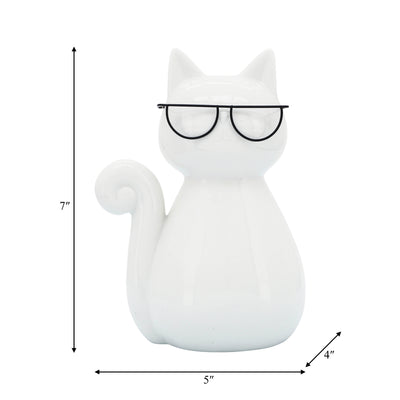 PORCELAIN, 7H CAT W/ GLASSES, WHITE