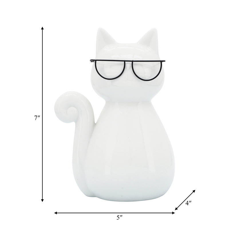 PORCELAIN, 7H CAT W/ GLASSES, WHITE