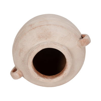 15 Round Weathered Terracotta Vase, White/natural